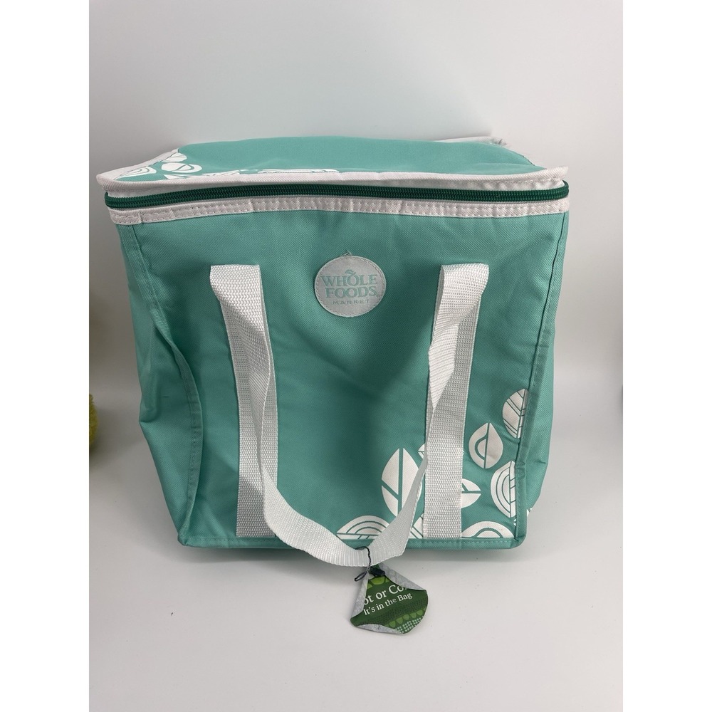 Whole Foods Market Insulated Cooler Lunch Bag Mint Green White Zip Tote‎